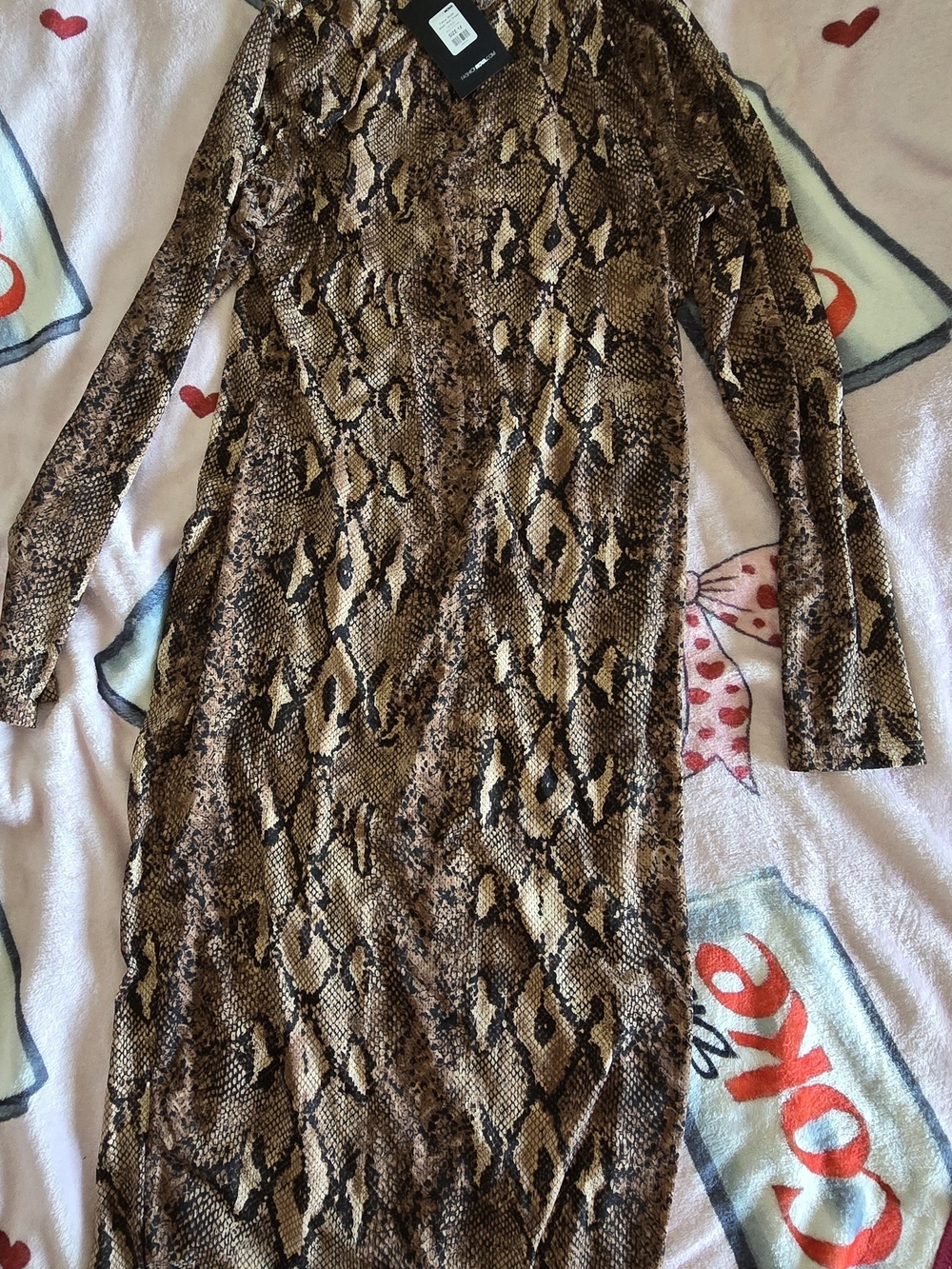 Fashion Nova Brown Snake-Print Long Sleeve Dress